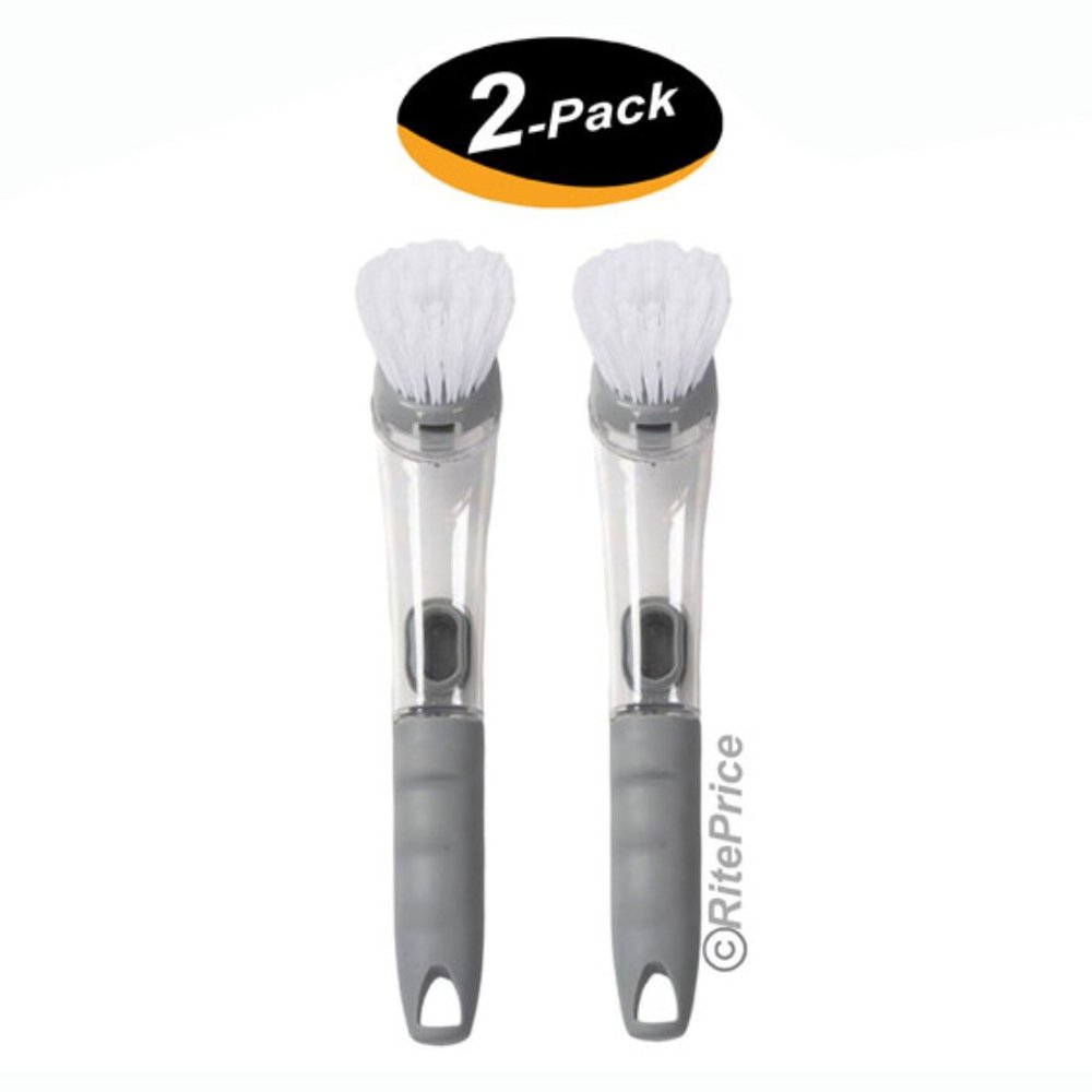 (2 Pack) Soap Dispenser Dish Brush Scrubber Cleaner Wand Scrub Refill Washing